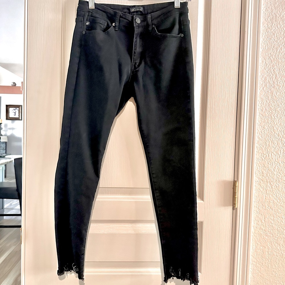 Black stretch denim ankle jeans